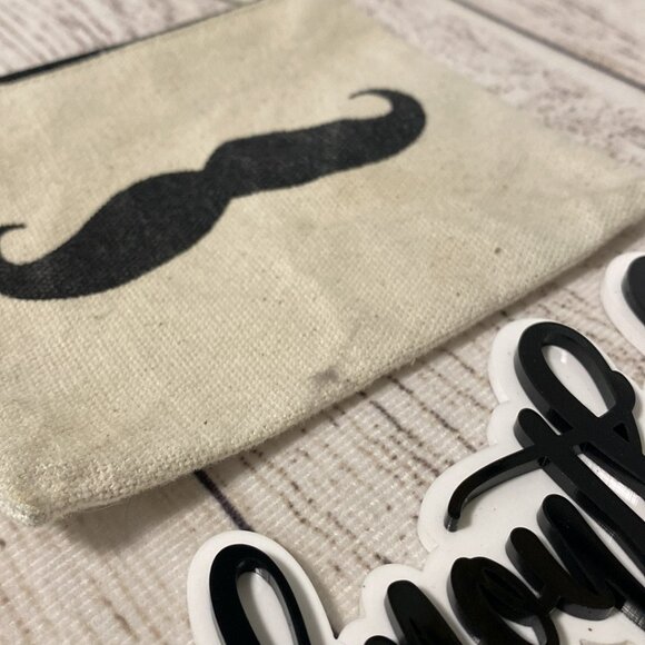 Vintage Y2K Millennium 00s Mustache Zip Canvas Coin Purse Card Pouch - Picture 3 of 7